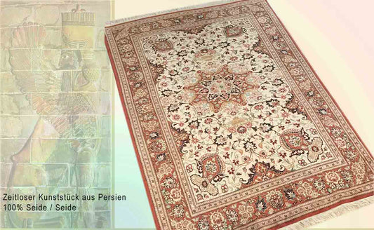 Prachtvoller Perser Teppich aus Ghom in den Farben Rot und Creme